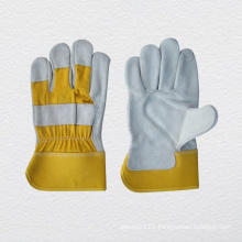 CE Approved Cow Split Leather Work Glove Cotton Back